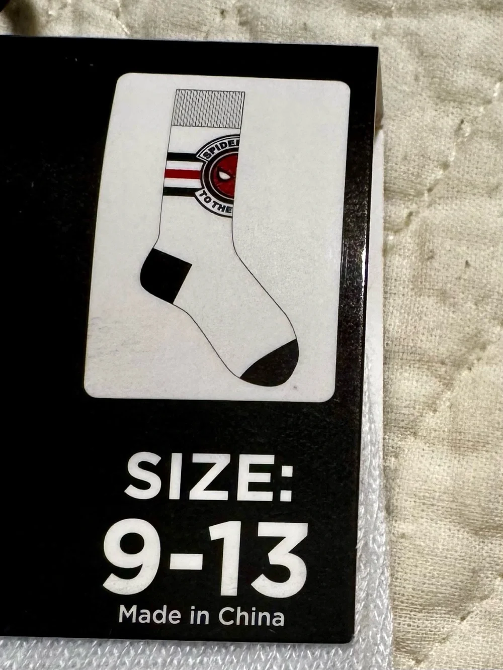 Marvel White Crew Socks with Black and Red Stripe Detail